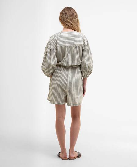Bobby Striped Playsuit Dusky Green Stripe