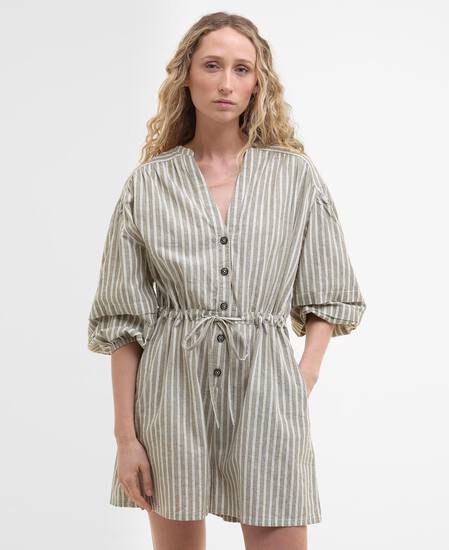 Bobby Striped Playsuit Dusky Green Stripe