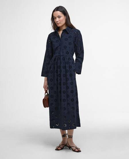 Melissa Broderie Anglaise Midi Dress Navy