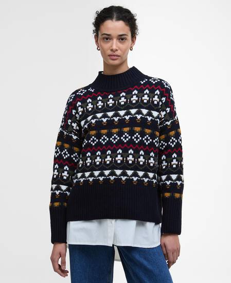 Larisa Fair Isle High-Neck Jumper Navy