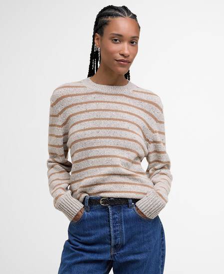 Claydon Striped Crew Neck Jumper Oatmeal Stripe