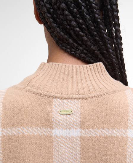 Harriet Tartan High-Neck Jumper Pale Camel