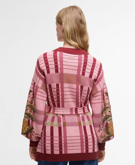 Barbour FARM Rio Luisa Embroidered Cardigan Pink Tartan