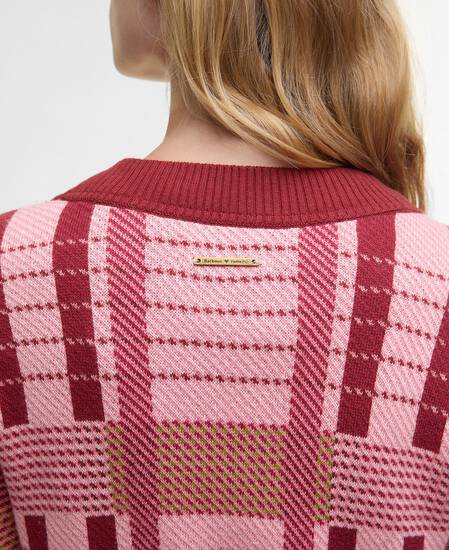 Barbour FARM Rio Luisa Embroidered Cardigan Pink Tartan