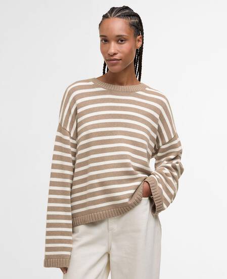 Rosie Knitted Jumper Fawn/Ecru Stripe