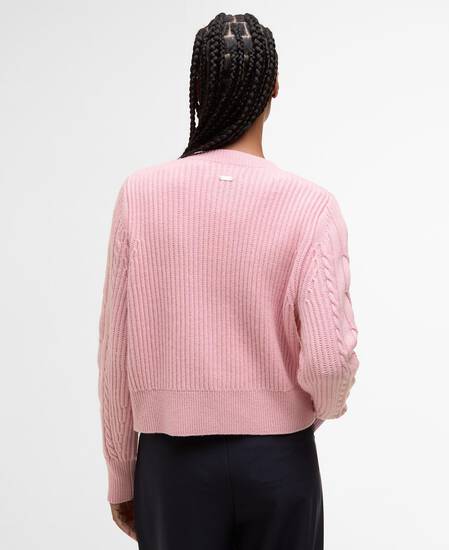 Elina Wool-Cashmere Cable-Knit Cardigan Cherry Blossom