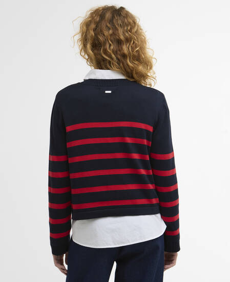 Fern Striped Crew Neck Jumper Navy/Poppy Red