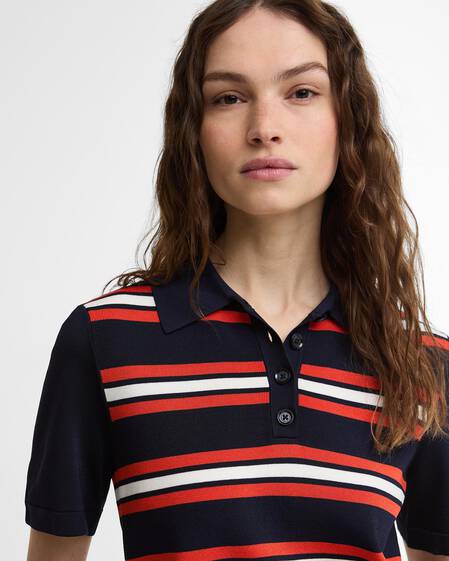 Launton Striped Knitted Polo Shirt Navy Stripe