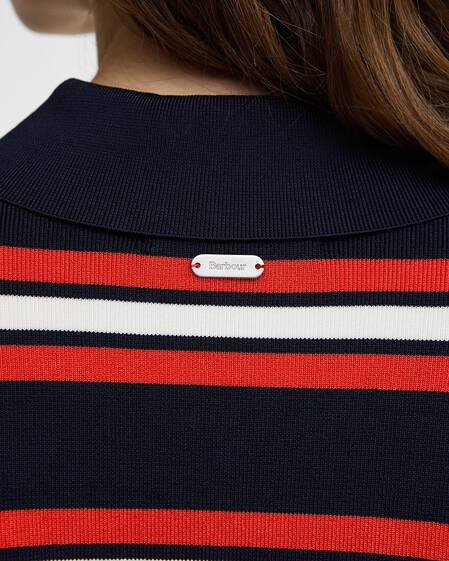 Launton Striped Knitted Polo Shirt Navy Stripe