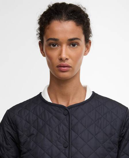 Cashel Collarless Quilted Jacket Dark Navy/Dress Navy Tartan