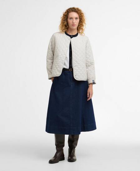 Cashel Collarless Quilted Jacket Mist/Dress Navy Tartan