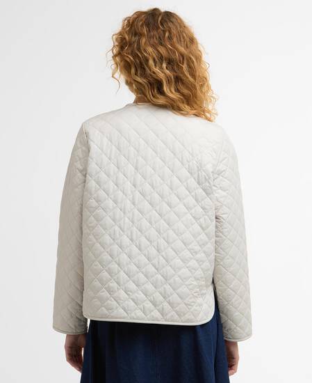 Cashel Collarless Quilted Jacket Mist/Dress Navy Tartan