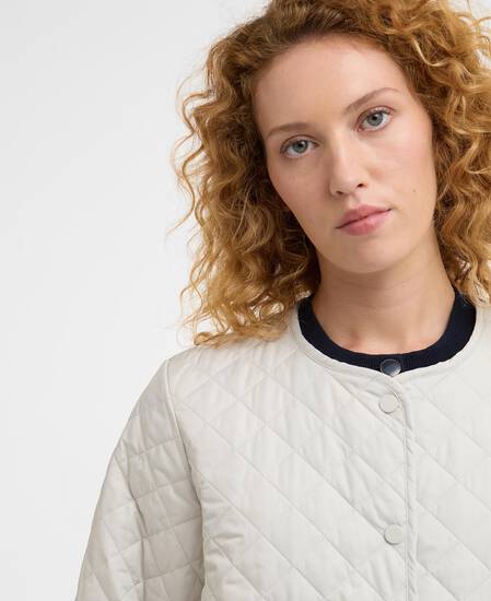 Cashel Collarless Quilted Jacket Mist/Dress Navy Tartan