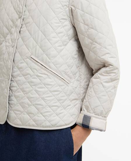 Cashel Collarless Quilted Jacket Mist/Dress Navy Tartan