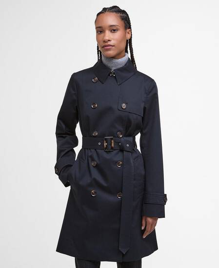 Short Greta Showerproof Trench Coat Dark Navy/Hessian Tartan