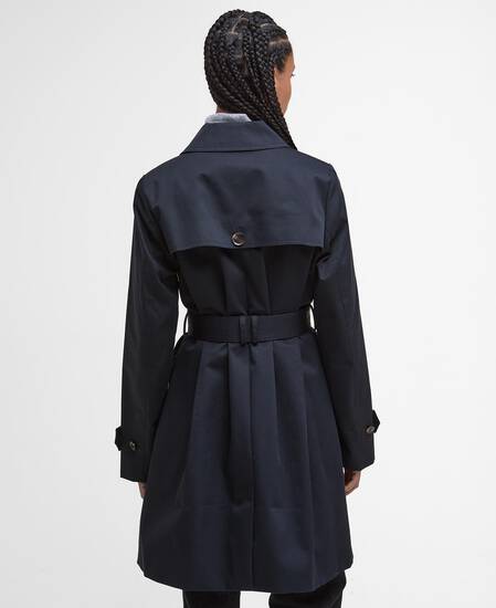 Short Greta Showerproof Trench Coat Dark Navy/Hessian Tartan