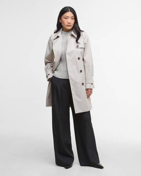 Short Greta Showerproof Trench Coat Mist/Hessian Tartan