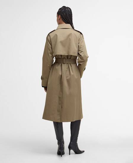 Aoife Showerproof Trench Coat Military Brown/Hessian Tartan