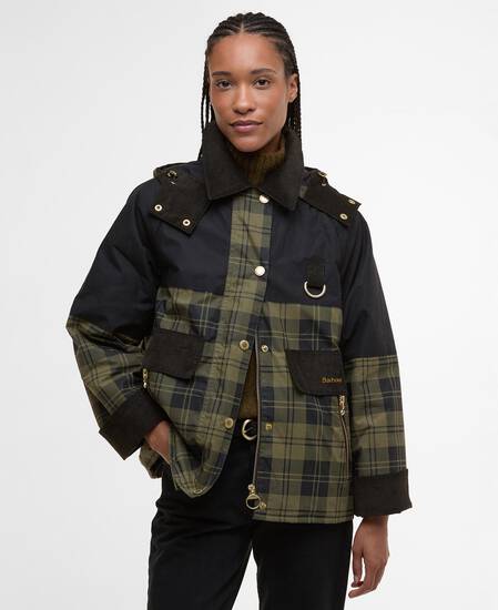 Elaine Showerproof Jacket Olive Check/Black