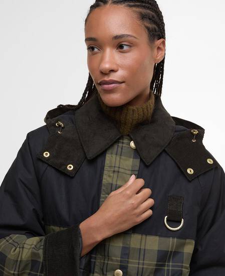 Elaine Showerproof Jacket Olive Check/Black