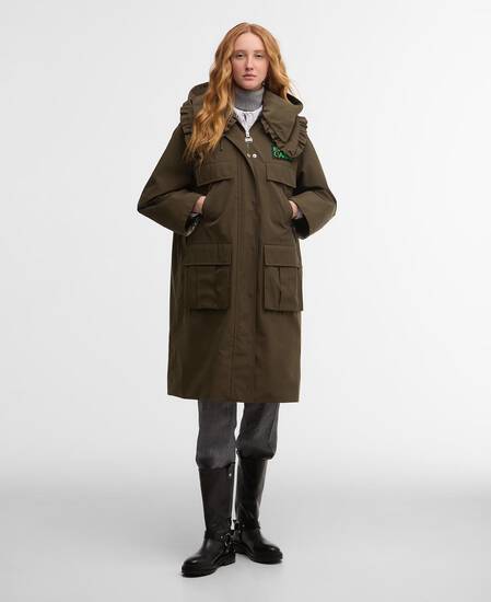 Barbour x GANNI Waterproof Parka Jacket Olive/Classic Tartan