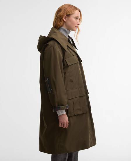 Barbour x GANNI Waterproof Parka Jacket Olive/Classic Tartan