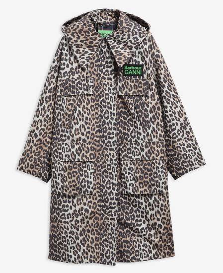 Barbour x GANNI Leopard Print Waterproof Parka Jacket Ganni Leopard Print