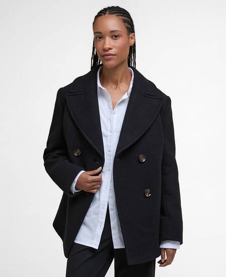 Indie Wool Pea Coat Black/Onyx Tartan