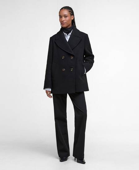 Indie Wool Pea Coat Black/Onyx Tartan