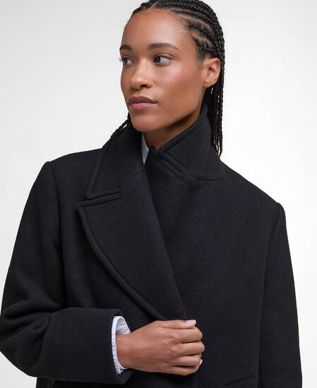 Indie Wool Pea Coat Black/Onyx Tartan