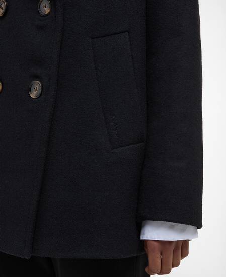 Indie Wool Pea Coat Black/Onyx Tartan