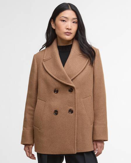 Indie Wool Pea Coat Camel/Hessian Tartan