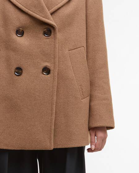 Indie Wool Pea Coat Camel/Hessian Tartan