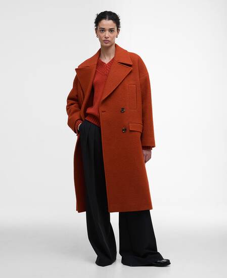 Blyth Double Breasted Wool Coat Burnt Orange/Hessian Tartan
