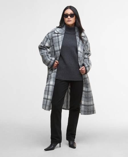 Beattie Double-Breasted Wool Coat Soft Grey Check/Onyx Tartan