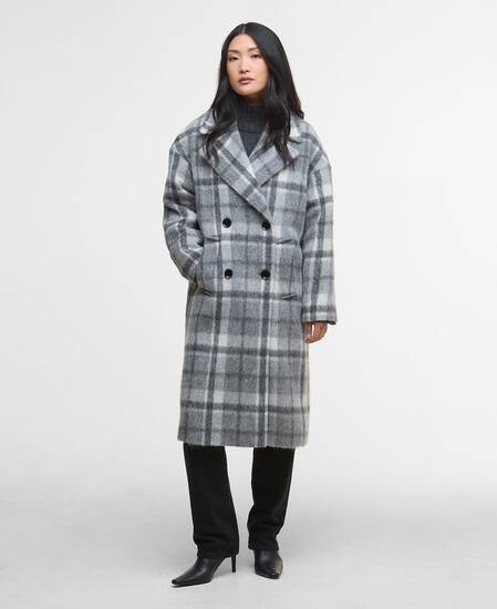 Beattie Double-Breasted Wool Coat Soft Grey Check/Onyx Tartan
