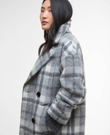 Beattie Double-Breasted Wool Coat Soft Grey Check/Onyx Tartan