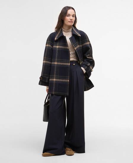 Tara Wool Coat Navy Windowpane Check