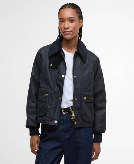 Cropped Beadnell Waxed Jacket Navy/Classic