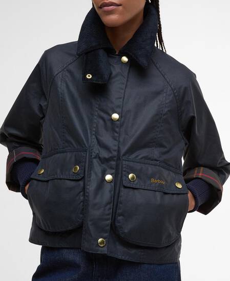 Cropped Beadnell Waxed Jacket Navy/Classic