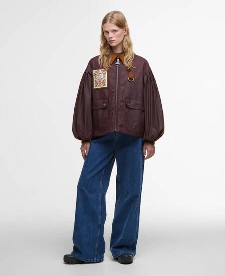 Barbour FARM Rio Thais Waxed Jacket Bordeaux/Cream Heart Print