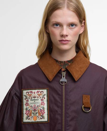 Barbour FARM Rio Thais Waxed Jacket Bordeaux/Cream Heart Print
