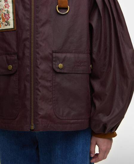 Barbour FARM Rio Thais Waxed Jacket Bordeaux/Cream Heart Print