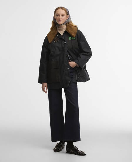 Barbour x GANNI Waxed Duffle Coat Navy/Classic Tartan