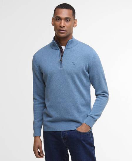 Cotton Quarter-Zip Jumper Blue Stone