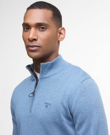Cotton Quarter-Zip Jumper Blue Stone