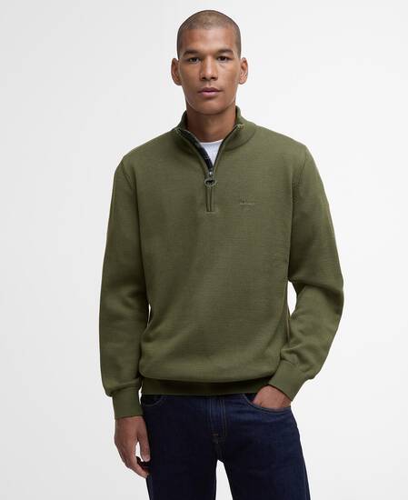 Cotton Quarter-Zip Jumper Winter Moss