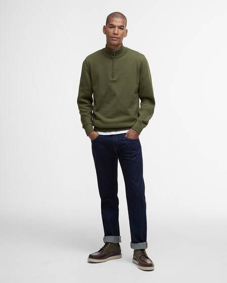 Cotton Quarter-Zip Jumper Winter Moss