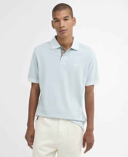 Washed Tartan Tailored Pique Polo Washed Sky