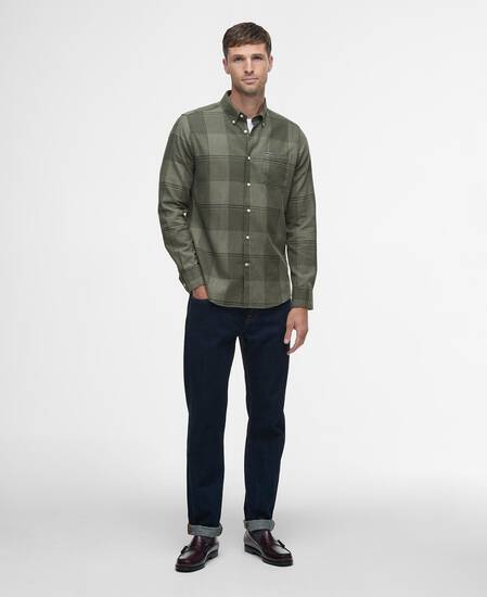 Heaney Checked Tailored Shirt Olive